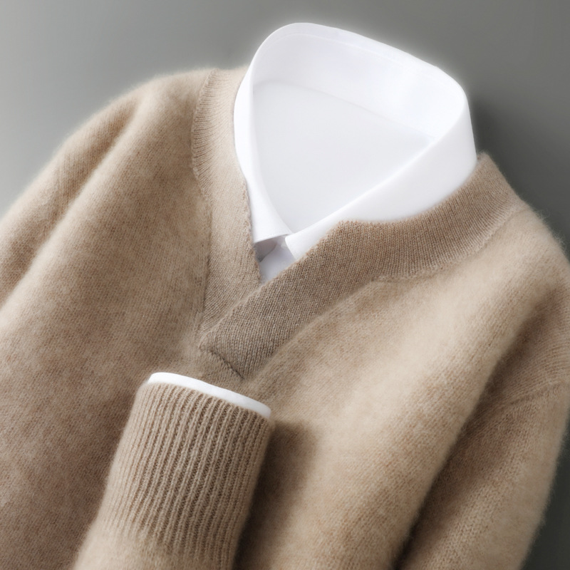 Men's V-Neck Wool Sweater Loose Pullover - Image 2