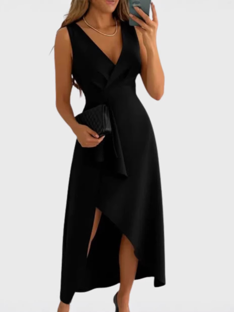 Elegant Pleated Asymmetrical Hem Dress - Image 2