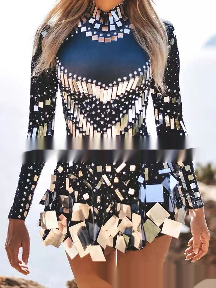 Party Elegant Slim Fit Long Sleeve Short Dress Mini Dress - Image 2