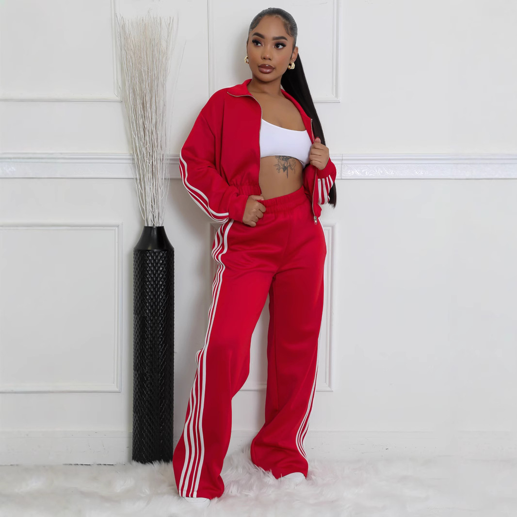 Striped Zippered Sweatshirt and Trousers Set - Image 4