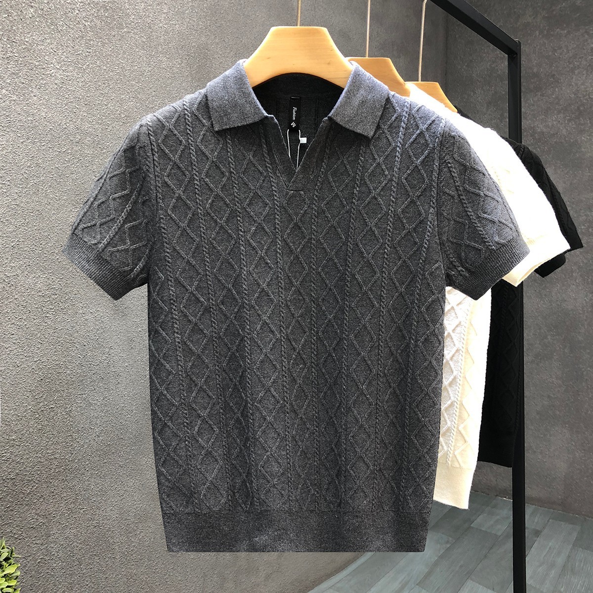 Mens Textured Polo Shirt - Image 3