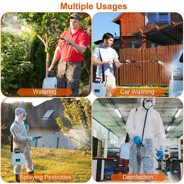 5L/1.3Gallon Electric Plant Sprayer Telescopic Rechargeable Garden Sprayer Automatic Handheld Sprayer With 3 Spray Spouts Shoulder Strap For Cleaning Sterilization - Image 3